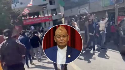 आफ्नै पार्टी कार्यालयमा खेलकुदमन्त्रीलाई कालोझण्डा